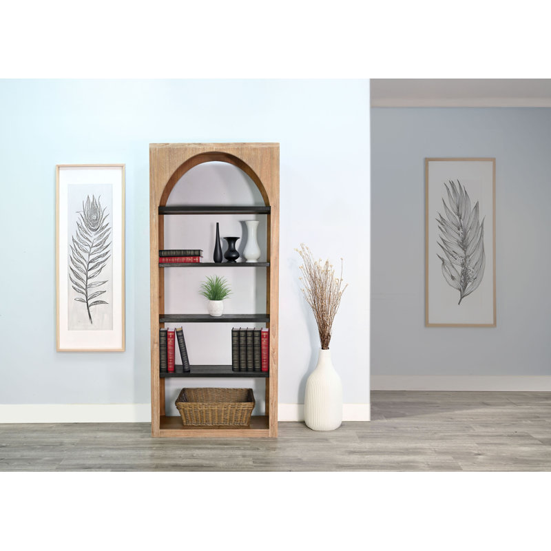  Tall Arched Wood Bookshelf with Open Shelving, Oak Grove/Umbra