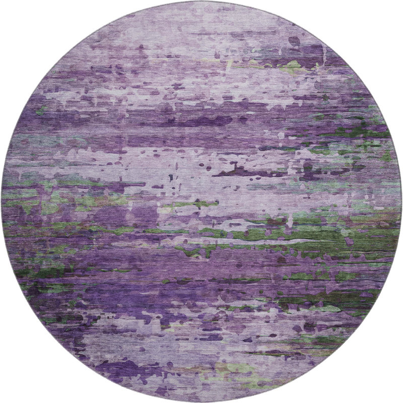Premium Machine Washable Mayfield AMF2035 Abstract Rug, 8' Round, Purple