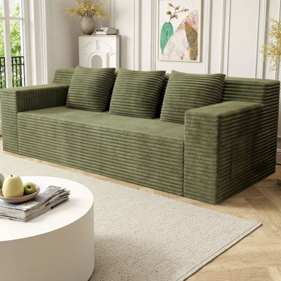 71" Corduroy 2-Seater Sofa, Deep Seat Loveseat Couch with Plush Back Pillows, No Assembly Required, Frameless Floor Sofa for Living Room, Bedroom, Apartment