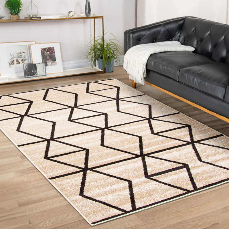 Tapis ivoire / brun foncé Denoila, Rectangle 3 pi 11 po x 5 pi 7 po