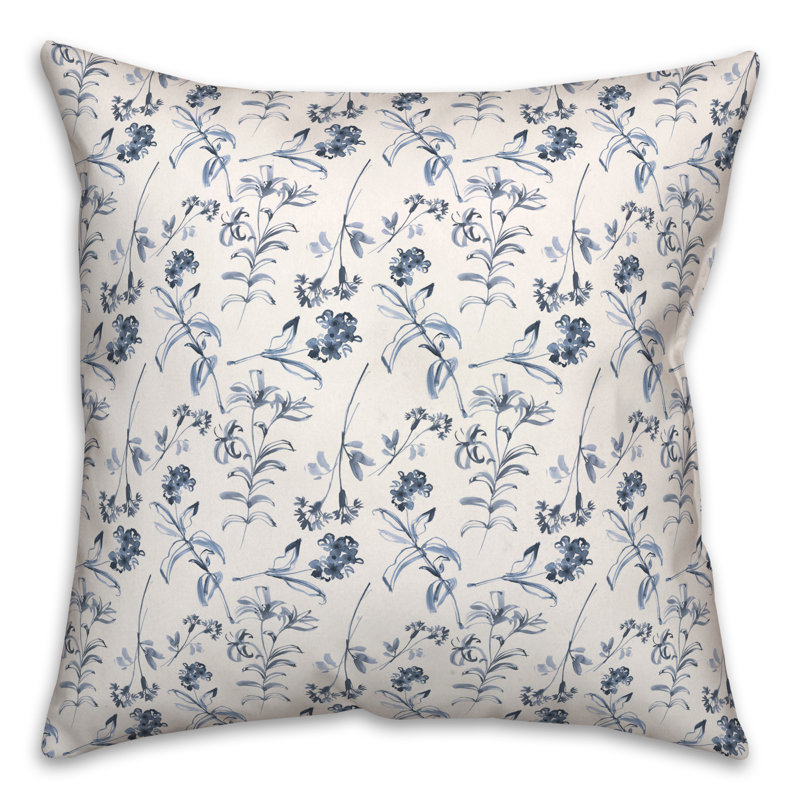 Blue Floral Pattern Throw Pillow