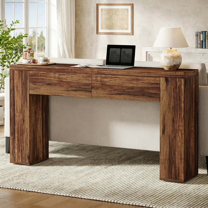 Console Mid-Century, 31.5" H x 47.2" W x 11.8" D, Dark Brown, Marron foncé, Dark Brown