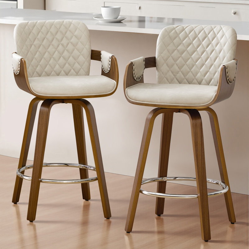 Modern Upholstered Swivel Counter Height Bar Stool, Griege