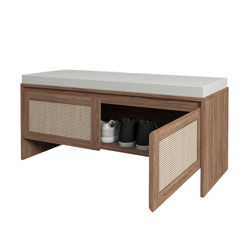Pp Bench With Cushion For Bedroom, High - Density Sponge, Easy Maintenance, Proof Design Faux Shoe Padded Seat And Design, Engineered Hardwood, Ample Storage Shoes