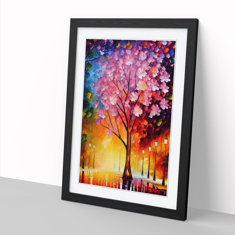 Cherry Blossom Tree In Colour - Single Picture Frame Print, 64cm H x 46cm W, Black Framed