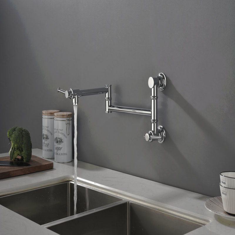 Robinet de remplissage de pot mural moderne en laiton, bras articulé pliant à deux pièces, Chrome chrome