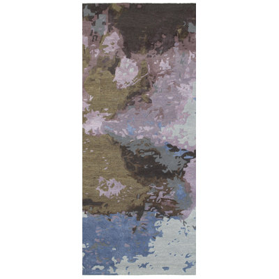 Tapis bleu / mauve touffeté à la main à motif abstrait Wora