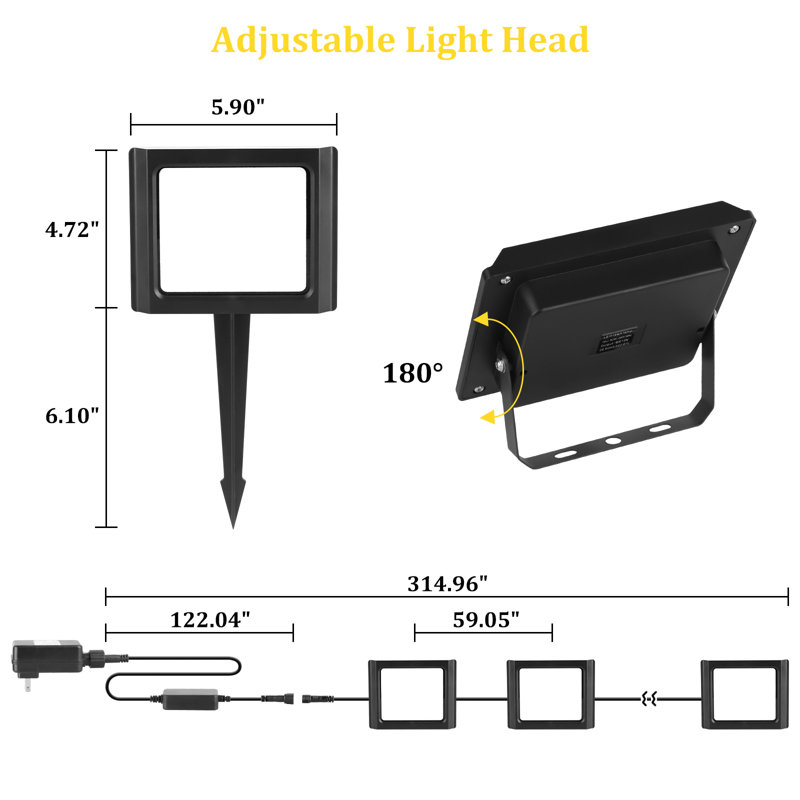 Black Plug-in Integrated LED Flood Light Pack，IP66 Waterproof Remote Control
