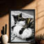 Reproduction d'art encadré noir avec chats rétro blottis ensemble dans une ambiance chaleureuse-363458680