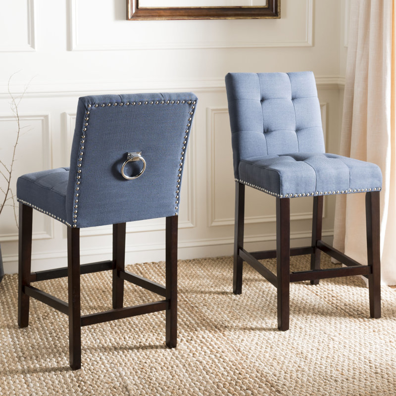 Audrick Upholstered Counter Stool with Solid Wood Frame, Counter Stool (26.5" Seat Height), Navy