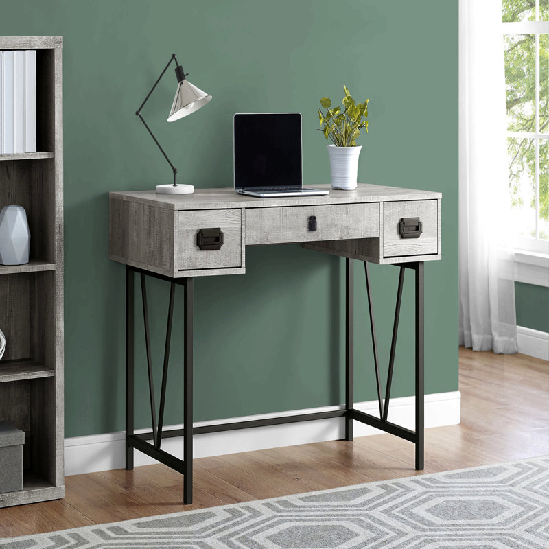 Bureau d'ordinateur, bureau personnel, ordinateur portable, tiroirs de rangement, L 48 po, bureau, stratifié gris, métal noir, transitionnel