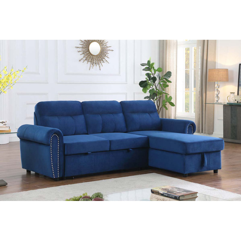 Canapé-lit modulaire réversible en tissu 96,5 po, Velours bleu, Réversible