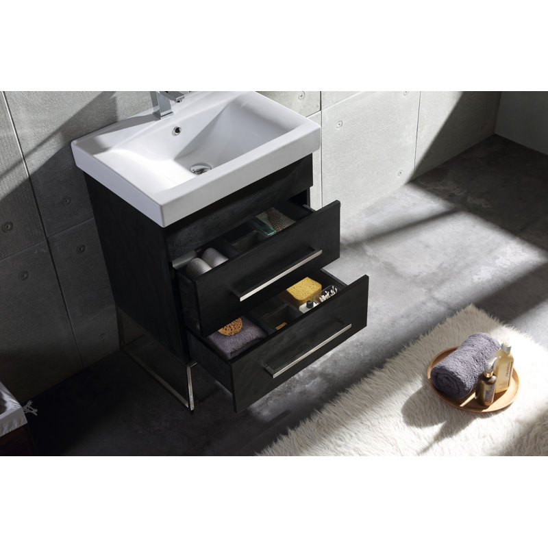 Ensemble de meuble-lavabo simple 24 po Taft Avenue, Marbre noir, Chrome poli