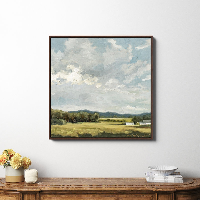 «Nice View No 8» encadré par Miss Mustard Seed, peinture, H 36 po x l 36 po x P 2 po, Toile sur cadre acajou, Non