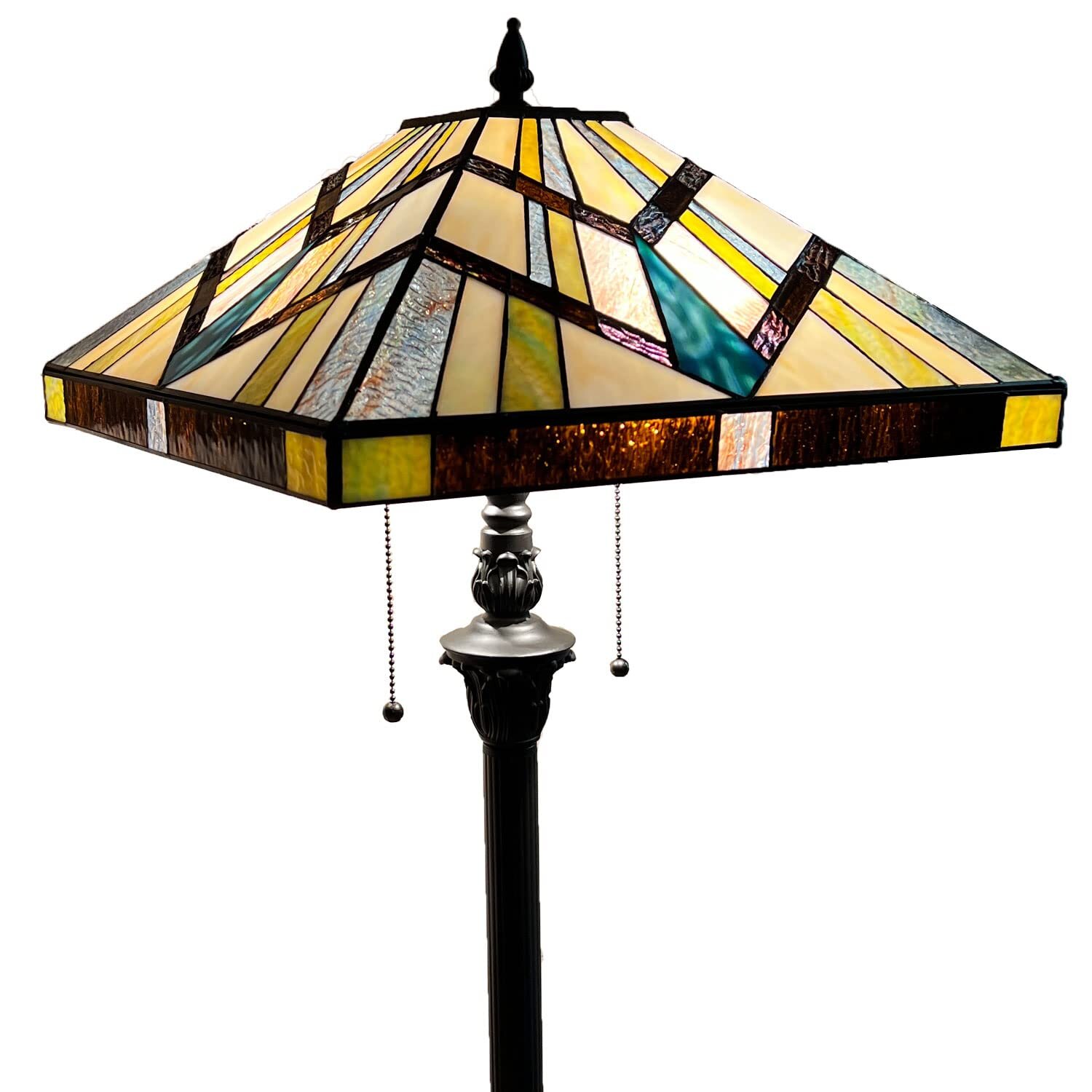 Vinplus Tiffany Floor Lamp, 65” Tall Mission Style Stained Glass