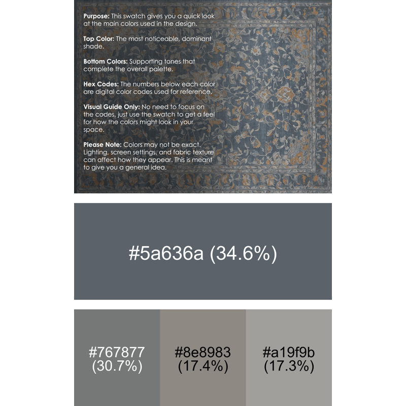 Machine Washable Gray Area Rug, Rectangle 3' x 5'