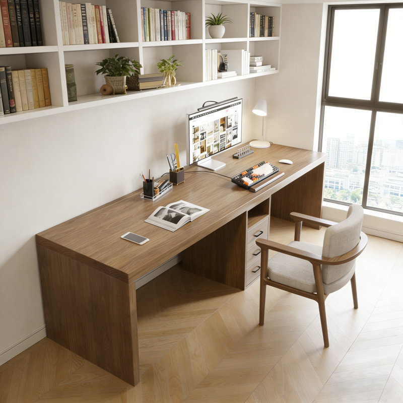 Bureau rectangulaire minimaliste en bois massif brun, H 29,5 po x l 102,36 po x P 23,6 po