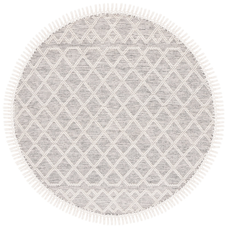 Sahuarita Hand Loomed Wool/Cotton Southwestern Rug in Ivory/Black, Round 6'