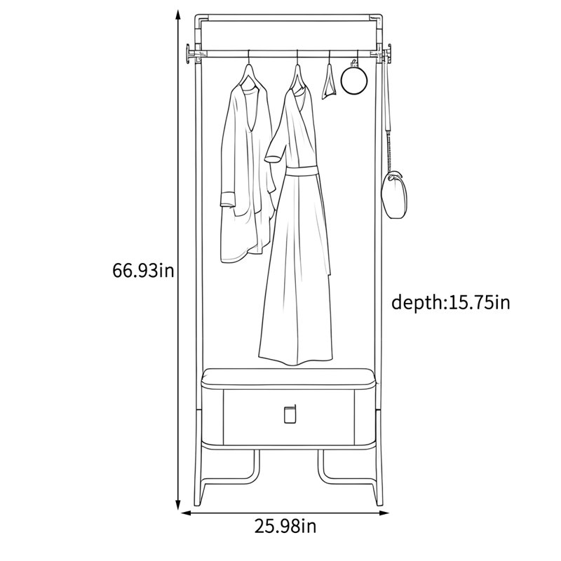 Stylish Wardrobe with Sturdy Rods Shelves, Gold