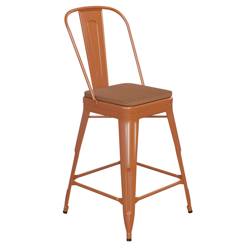 Britian All-Weather Commercial Counter Stool with Removable Back & Poly Resin Seat, Orange/Brown
