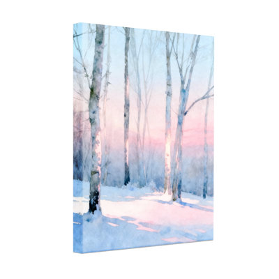 «Christmas Winter Birch Trees Snow Sunset Landscape», ensemble de 3 impressions sur toile