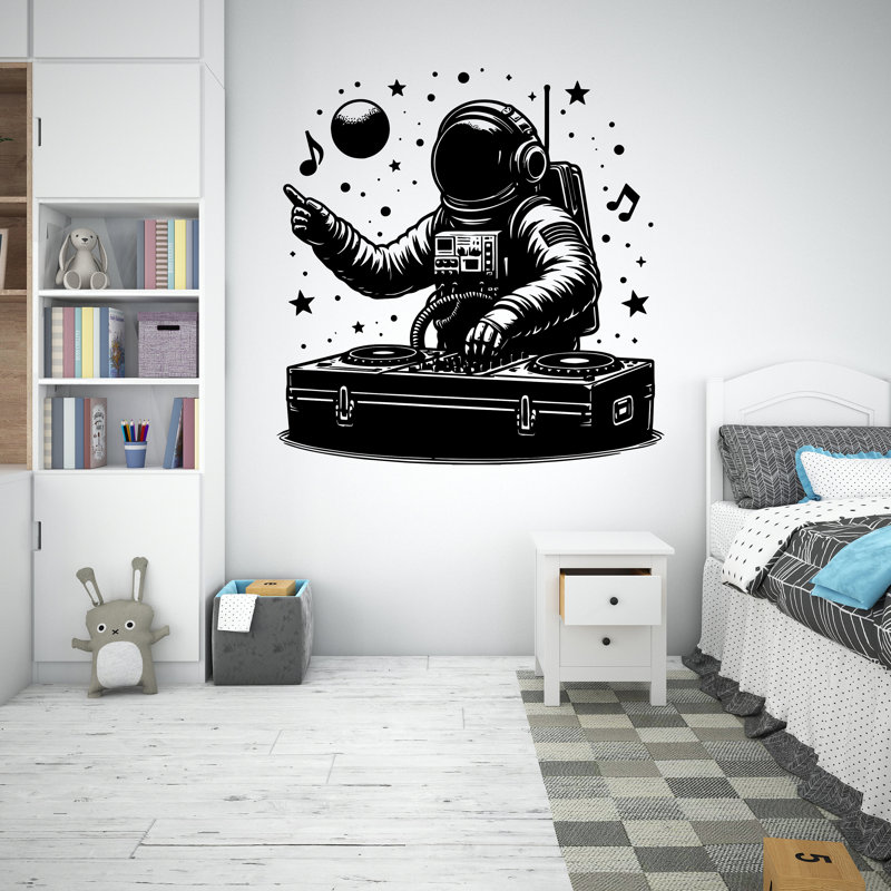 Astronaute dj jouant de la musique, décorations murales astronautes étoiles, 35" H x 35" W