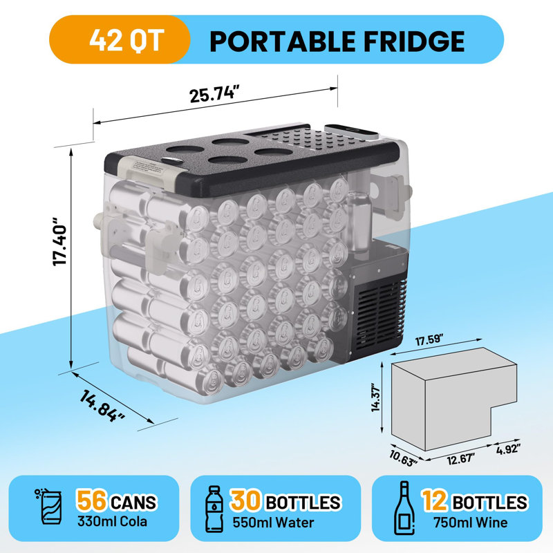 Refroidisseur de réfrigérateur de voiture portatif 12 V pour camionnette, véhicule récréatif, camping-car, VUS de -8 à 50 po, idéal pour les voyages, le camping, la route, les voyages