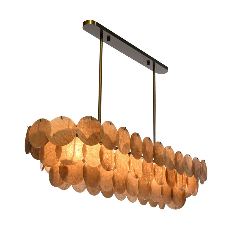 Luminaire suspendu 5 lumières Luna, Nickel poli, Quartz cristal, 36"