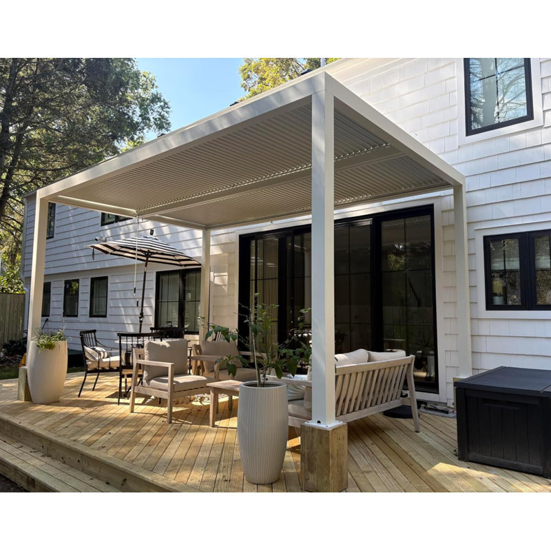 Pavillon de jardin à persiennes mauve en aluminium 10 'x 12' avec 2 toits durs réglables indépendants pour la cour, Blanc