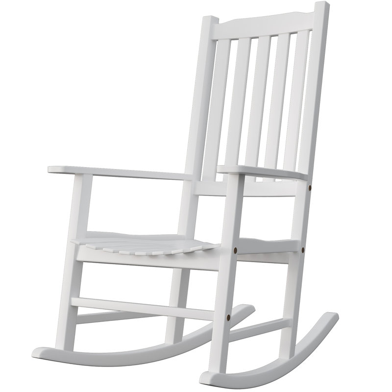 White Acacia Wood High Back Patio Rocking Chair