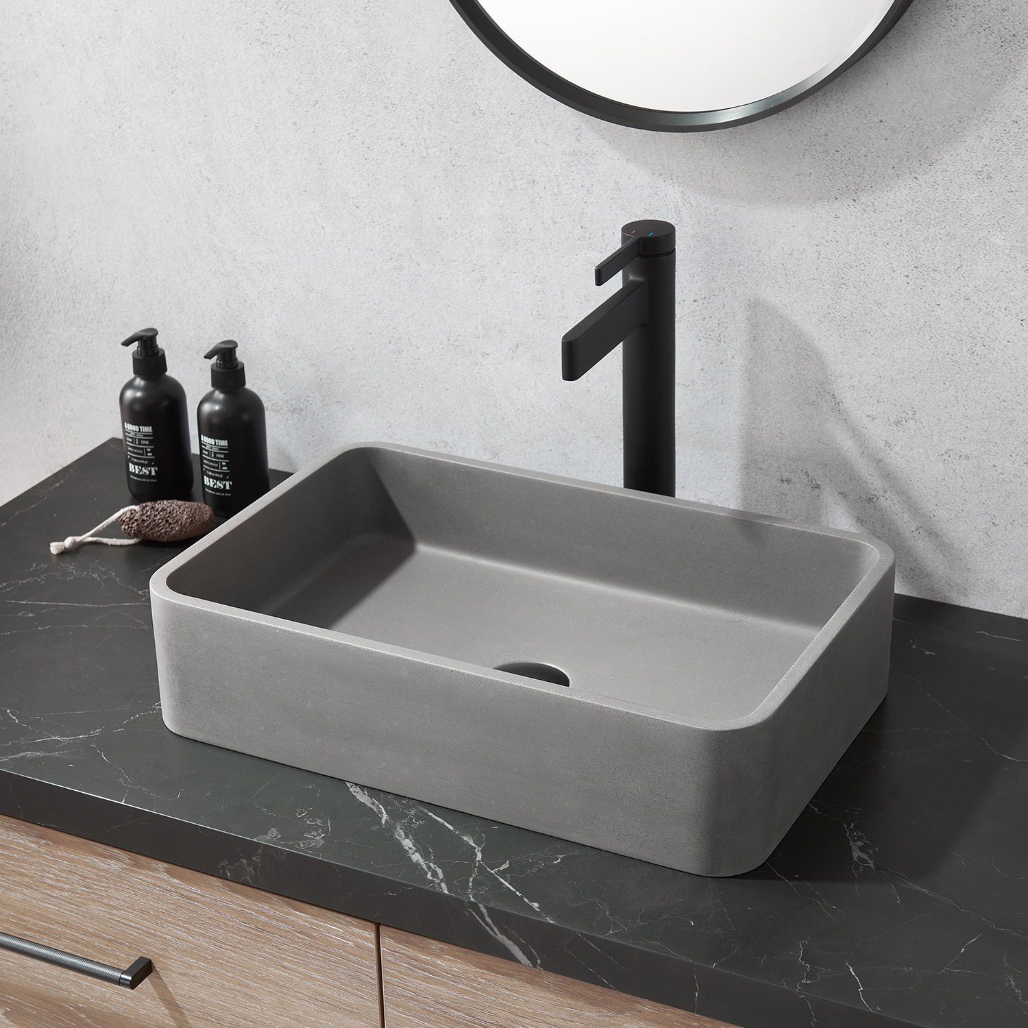 Rectangular Concrete Vessel Bathroom Sink