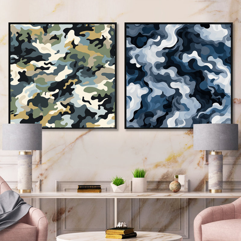 Courtnei - Ensemble de 2 collages carrés abstraits, Cadre flottant noir, H 16 po x l 33 po