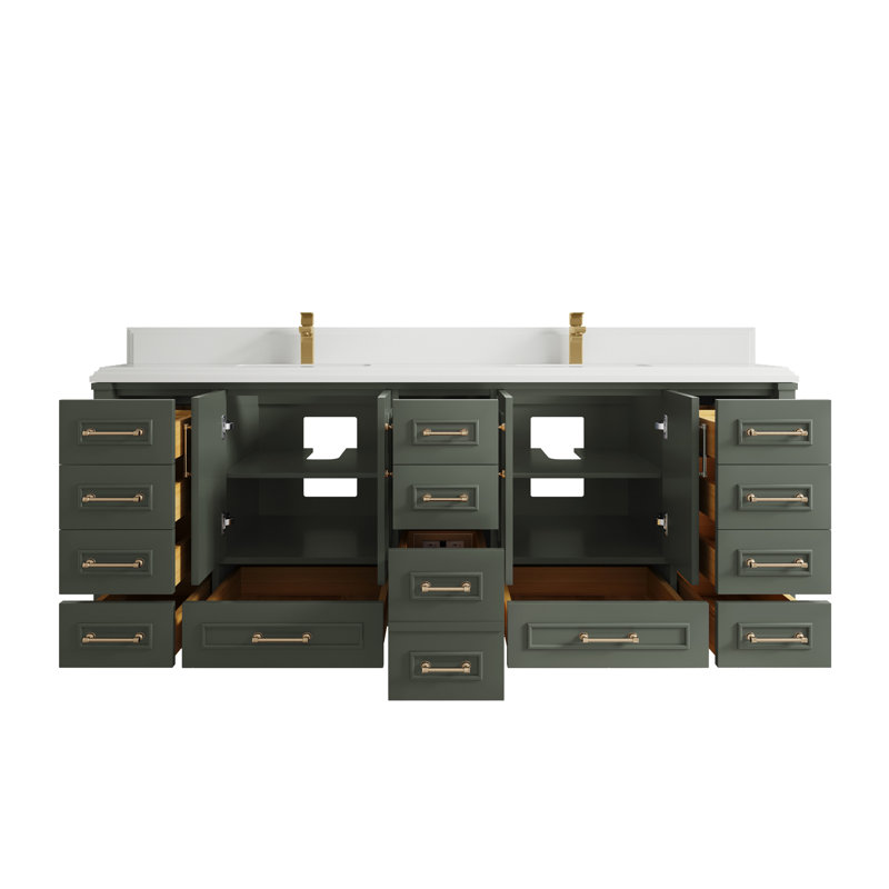 Ensemble de meuble-lavabo double 84 po Huntwood, Bord à double gorge blanc