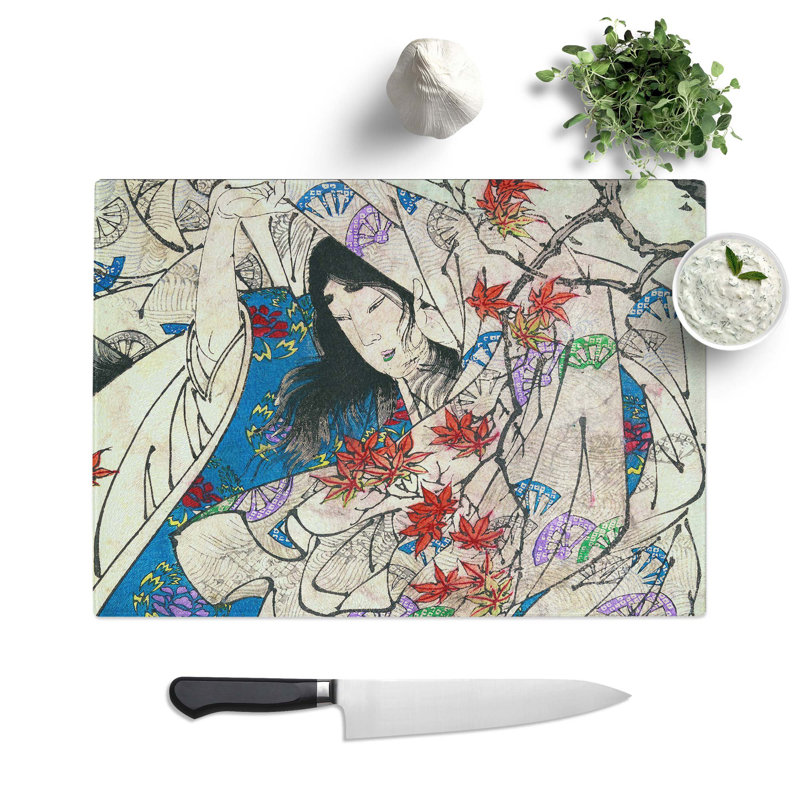 Tempered Glass Autumn in Sumiyoshi Chopping Board, 39 cm W x 28.5 cm L