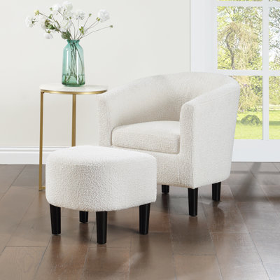 Anges Upholstered Barrel Chair with Ottoman