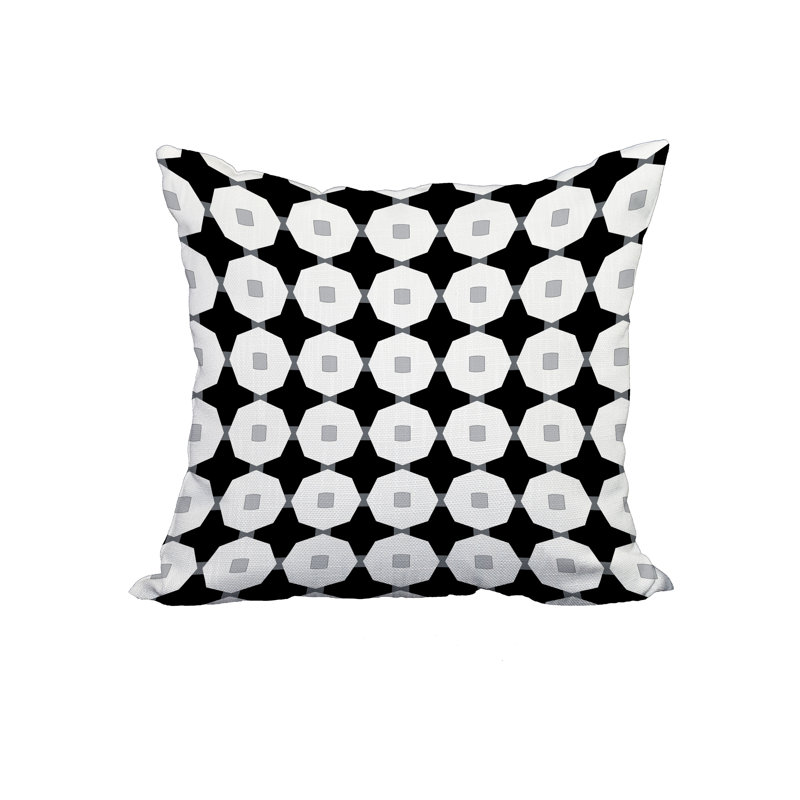  Housse et insert de coussin 100% coton imprimé carré, 18 po x 18 po, Noir