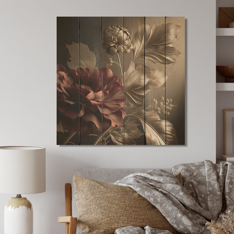 Vintage Glam Rose V - impression sans cadre sur bois, H 36 po x l 36 po x P 1,5 po