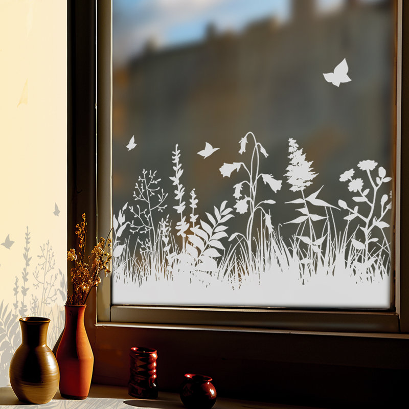 Décalcomanie de fenêtre de prairie blanche pure 22,83 po x 59,06 po