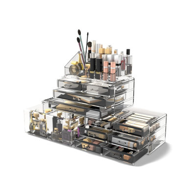 Clear Makeup Cosmetic Organiser Storage Drawers Display Boxes Case with 12 Drawers