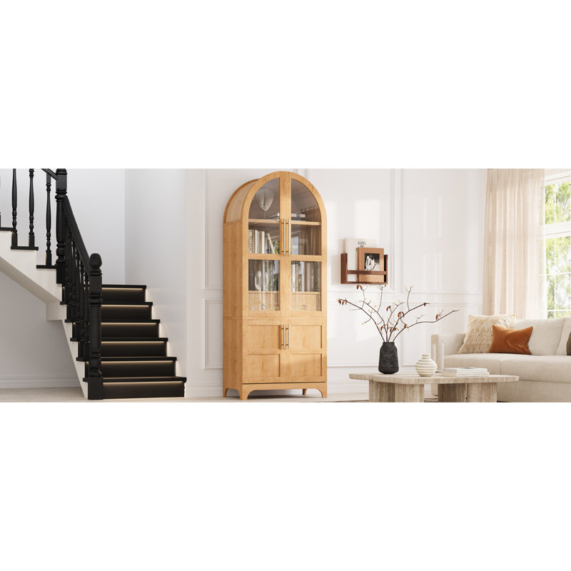 71" Tall Arched Kitchen Pantry With 4 Door Shelves, Adjustable Storage, And Soft - Close Hinges For Bedroom Function Style Cabinet Doors, Hidden Drawer, Reading Room Organization