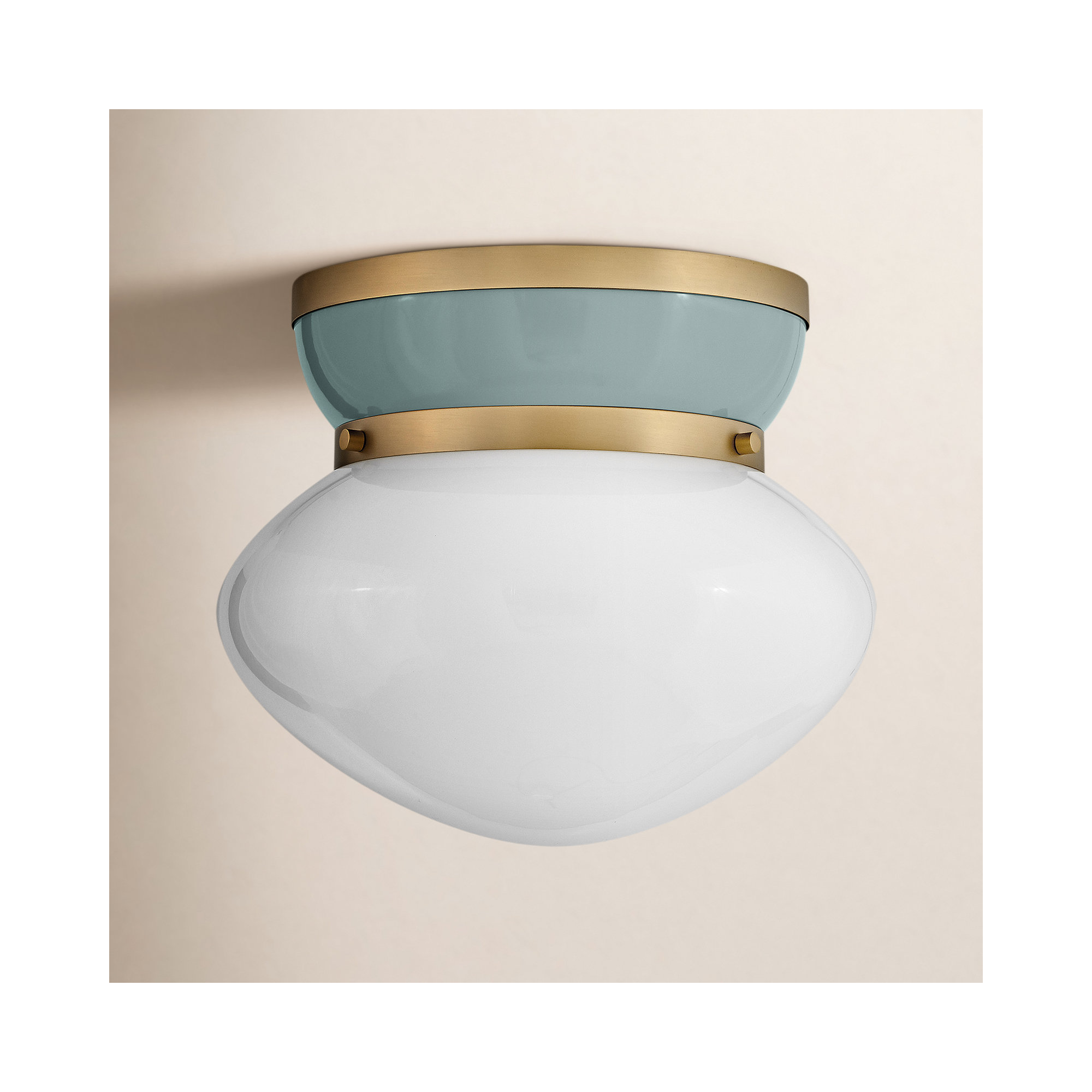 Misty Single Light Glass Flush Mount, Lacquered Brass