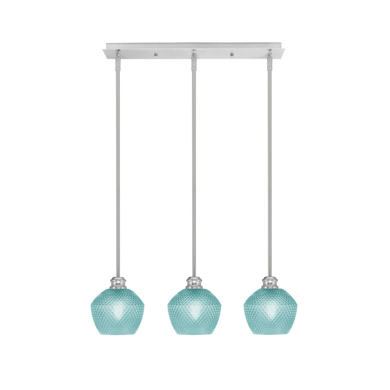 Luminaire suspendu linéaire à 3 lumières Edge avec verre texturé de 6 po, Turquoise texturé, Nickel brossé