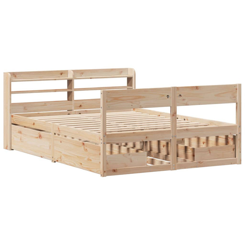 Abraheem Solid Wood Storage Bed, 150 x 200 cm, Natural