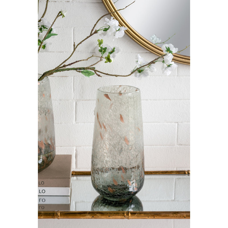 Decorative Glass Vase With Smoked Gray And Brown Design, 11.8"