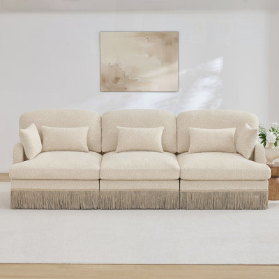 Comfy Chenille Leopard Printing 3-Seater Sofa, Delicate Tassel Edge, Modern Fashion Modular Sectional Couch, Ergonomic Back and Seat Design, Easy Assembly, Deep Seat Design for Living Room