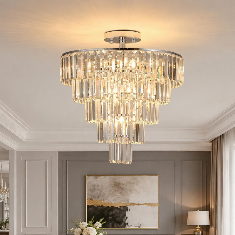Plafonnier encastré de luxe moderne en cristal chromé à 5 niveaux de 20 pouces pour le salon, la salle à manger, la chambre à coucher et la base E12 à 10 lumières