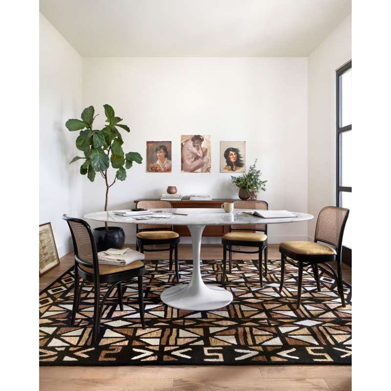 Tapis noir / brun / crème en laine touffeté à la main Brooklet, Carré 1 pi 6 po