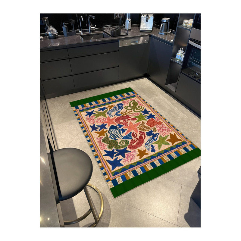 Tapis tissé à motif d'étoile de mer lavable, Tapis de couloir 3 pi 3 po x 6 pi 7 po inclus