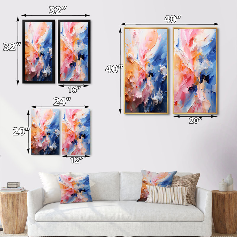 «Pink Blue Blossom Fusion», 2 pièces sur toile, Toile tendue, H 24 po x l 20 po