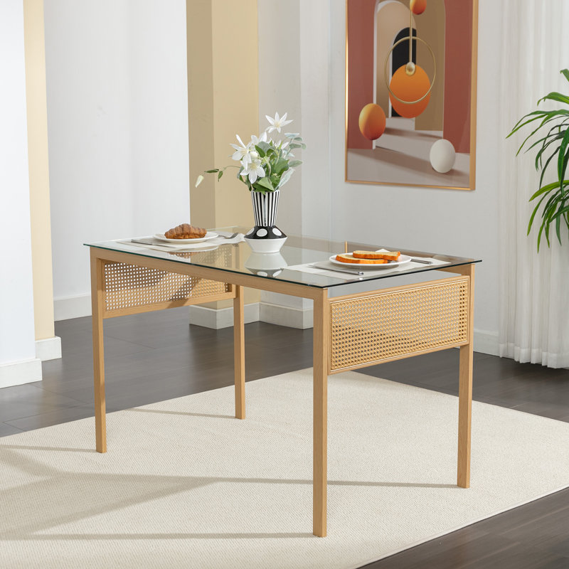 Sadah Glass Top Metal Base Dining Table